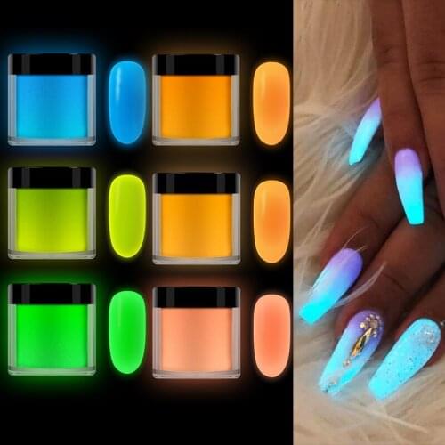 3Pcs Luminous Nail Acrylic Powder Dipping Powder Neon Pigment Dust Glow In Dark Carving Extension Professional For Nail Supplies
