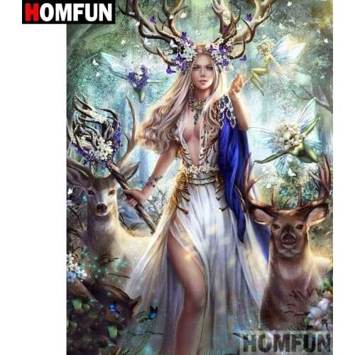 HOMFUN 5D DIY Diamond Painting Full Square/Round Drill "Girl deer" 3D Embroidery Cross Stitch gift Home Decor A02718