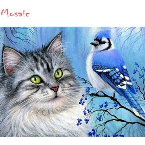 5D Diy Diamond Painting Cat Bird Diamond Embroidery Animals Full Round Rhinestone Mosaic Diamond Embroidery Crafts Needlework