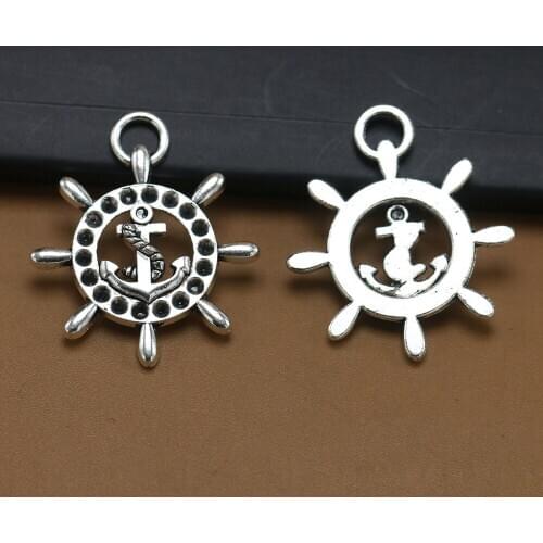 ANGRLY 10pcs 33*28mm Have Hook Up Ancient Silver Alloy Rudder Pendant DIY Handmade Material Pendant Accessories Metal Crafts