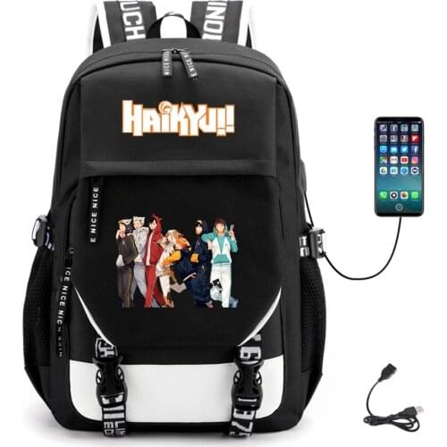 Anime Haikyuu!! USB Backpack Canvas Packsack Schoolbag Unisex Teenger Fabric Student Casual High Quality Laptop Bag