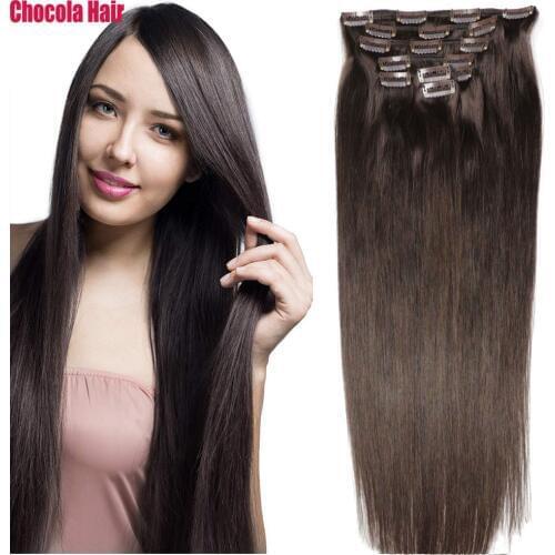 Chocola Full Head Brazilian Machine Made Remy Hair 7pcs Set 120g 16"-28" Natural Straight Clip In Human Hair Extensions