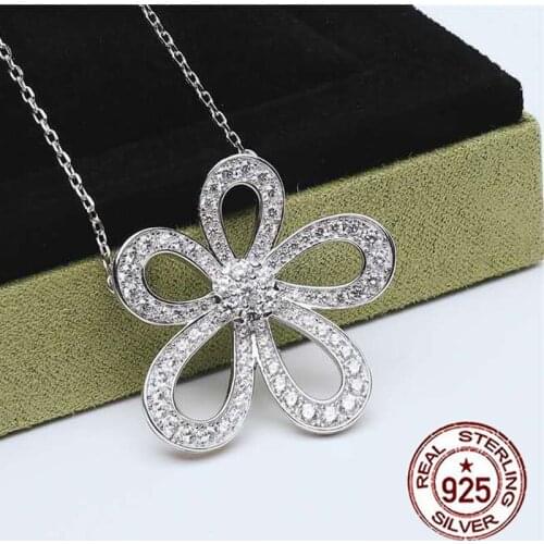 S925 Sterling Silver Necklace Smart Series New Heartbeat Sun flower Pendant Diamond Fashion Four Corner Clavicle Chain Simple