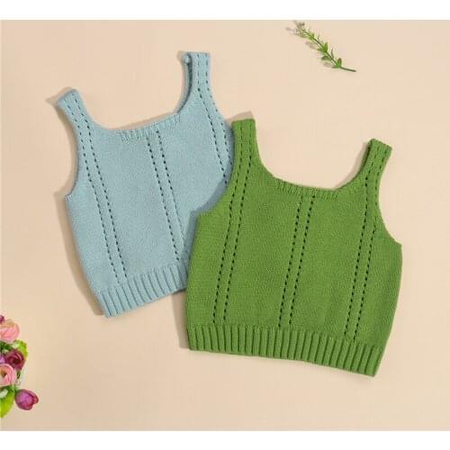 Kids Summer Casual Tank Tops, Stylish Solid Color Knitted Wide Shoulder Strap Sleeveless Vest for Girls, 18Months-6Years