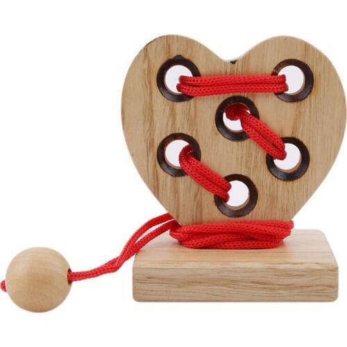 Kindergarten Mouse Thread Heart Shape 3D Wooden Rope Puzzle IQ Brain Teaser String Puzzles Game Toy
