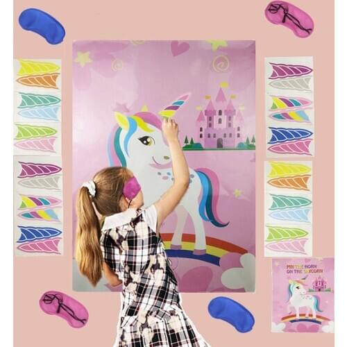 Unicorn Party Game Pin The Horn On The Unicorn Paper Wall Stickers Home Decoration Unicorn Baby Shower Supplies Gifts Games