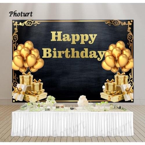 PHOTURT Golden Balloon Backdrop Birthday Party Wedding Photography Banner Gift Box Photo Background Vinyl Studios Decorate Props