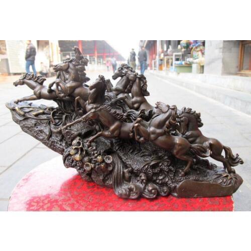 Chinese Classic Bronze exquisite Feng Shui Nine Horse technics art statuary