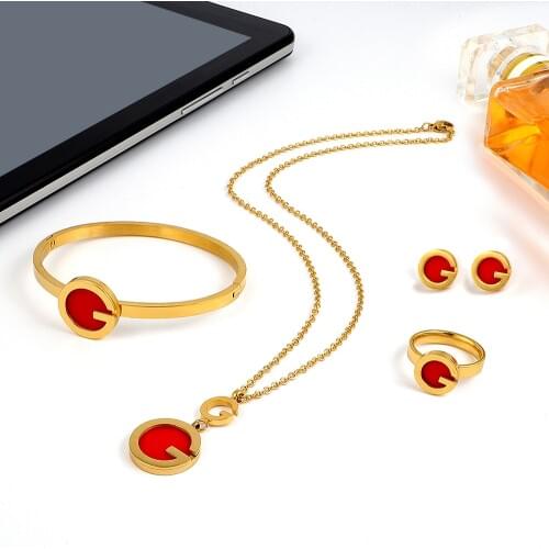 MSX Luxury Stainless Steel Jewelry Set Famous Brand Black Red White Shell Jewelry Set 4pcs Wedding Bridal Jewelry Sets For Women