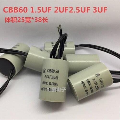 CBB60 Capacitor 1.5UF 2UF 2.5UF 3UF Start Running Capacitor Motor Motor Capacitor 25*38
