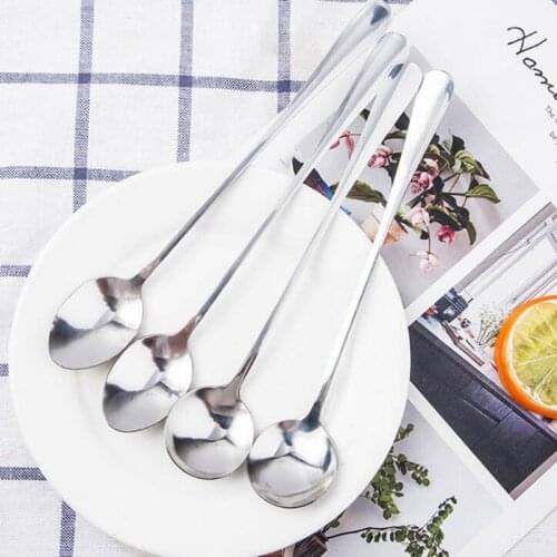 Korean Creative Stainless Steel Long Handle Coffee Spoon Stirring Simple Spoon Creative Ice Spoon Sharp Round