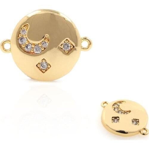 Cubic Zirconia Gold-plated Crescent Moon Star Coin Connector Moon Connector Charm DIY Jewelry Accessories 13x16.7x2.8mm