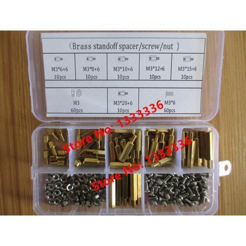 180pcs M3 Brass Spacers Hex Standoffs Spacer Screw Nuts Assortment Kits M3*6/8/10/12/15/20+6mm for PCB Board