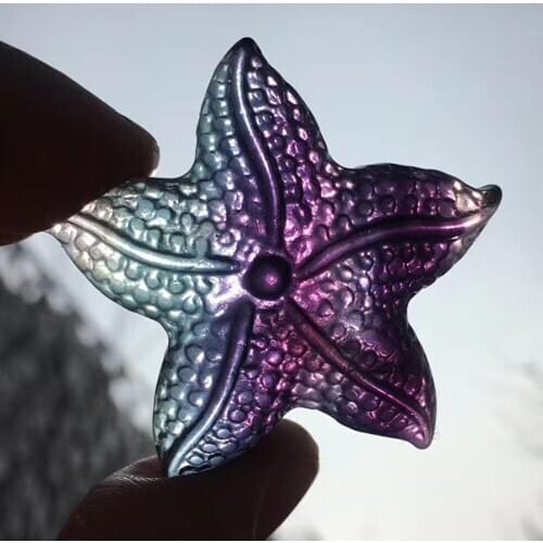 Natural Rainbow Fluorite Starfish Pendant Hand Carved Quartz Crystal Starfish Necklace Healing Crystal Charms Women Jewelry Gift