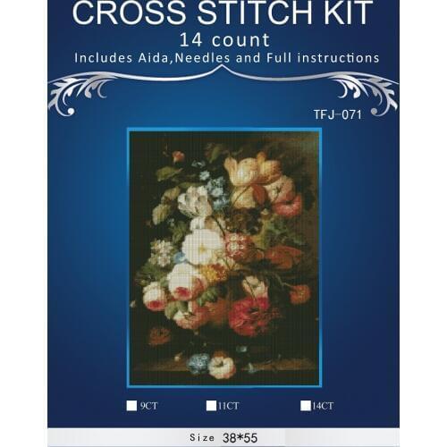 New Embroidery Counted Cross Stitch Kits Needlework Crafts 14 ct DMC Color DIY Arts Handmade Decor Flowers in vase