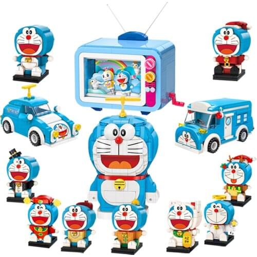 2021 NEW Doraemon TV + Bus Model Movie Dolls Building Blocks DIY Set Building Blocks Classic Set Children Birthday Gift Toy Gift