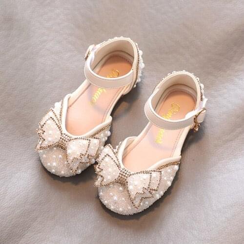 Baby Girls Baotou Breathable Pearl Sandals Korean Kids Fashion Diamond Toddler Bow Sweet Princess Shoes Children Party