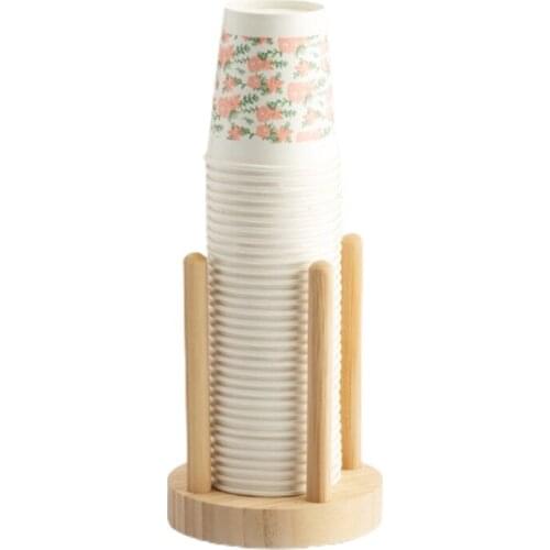 Disposable Cup Storage Holder Rack Shelf Water Tea Cups Wood Dispenser Organizer