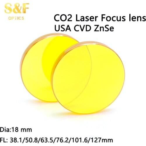 USA CVD Znse Meniscus CO2 laser focus lens Dia. 18mm Focal length 38.1 50.8 63.5 76.2 101.6 127mm for laser cutting machine
