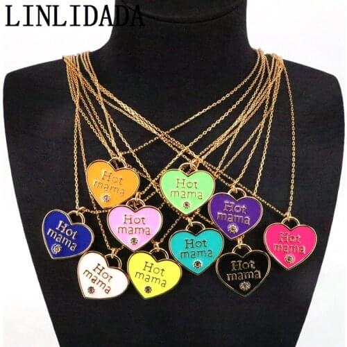 6Pcs Black White Yellow Blue Neon Color Heart Mama Neck Pendants Women Choker Necklace Femme Gift For Mum