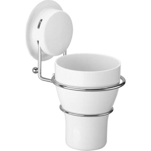 Suction Cup Plastic Perforated Toilet Bathroom Toothpaste Holder Stainless Steel Cup Holder With Cup