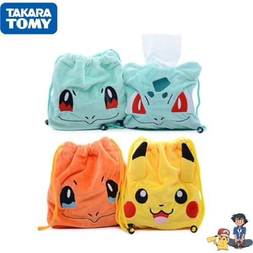 Pokemon Anime Plush Storage Bag 4 Style Pikachu Charmander Bulbasaur Squirtle Drawstring Pocket Child Toys Surprise Gift