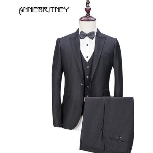 Latest Coat Pant Designs Black Formal Men Suit Skinny Business Tuxedo Gentle Prom Style Suits Jacket+Vest+Pant 3 Piece Terno