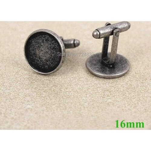 16mm Blank Mens Cufflinks Bases Antique Silver Plated Round Bezel Cabochon French Cuff Links Findings Settings Bulk Wholesale
