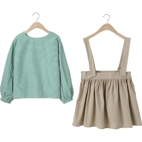 Spring and autumn new style long-sleeved plaid shirt Korean style western style suspender skirt princess middle and big kids