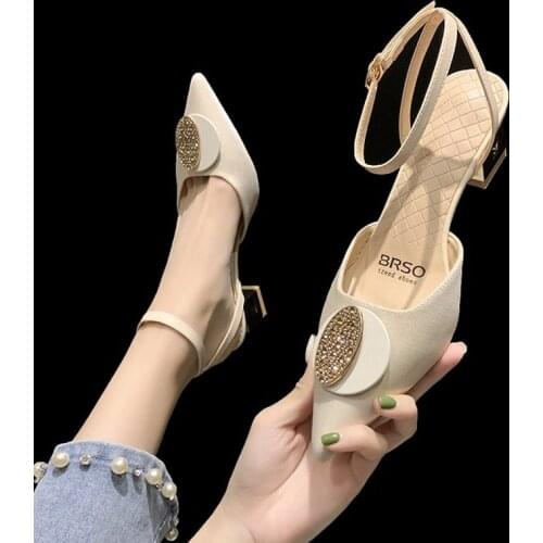 New Design Dress Sandals Women Pumps Female Fairy Style Cherry Summer New Square High Heels with Thin Buckle Shoes