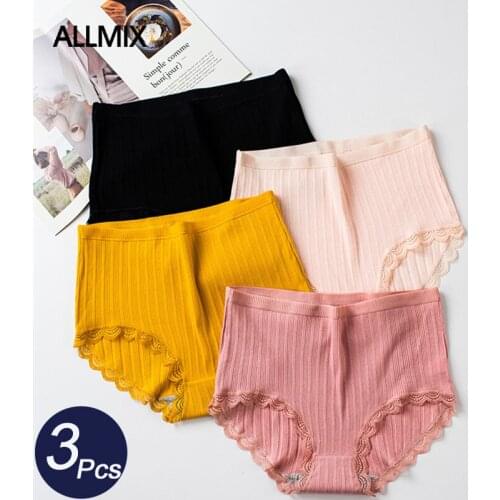 ALLMIX 3Pcs/Lot Sexy Womens Cotton Panties Underwear Seamless Briefs High Waist Fashion Female Comfort Breathable Lady Lingerie