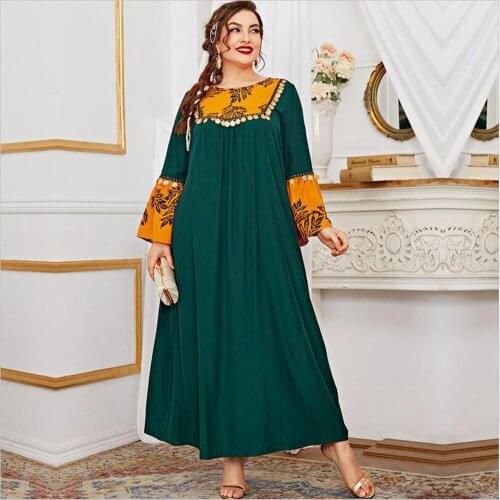 Vintage Muslim Women Long Dress Arab Abaya Islamic Clothing Ramadan Maxi Robe Gown Sequins Tassel Middle East Dubai Kaftan Plus