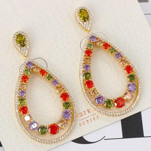 TIRIM Multicolor Crystal Dangle Earrings for Women Trendy Jewelry Charm Cubic Zirconia Earing for Woman New Arrivals 2020