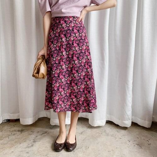 Werynica chiffon floral print women skirt High waist spring summer female midi skirts Holiday a-line ladies skirts 2020 new