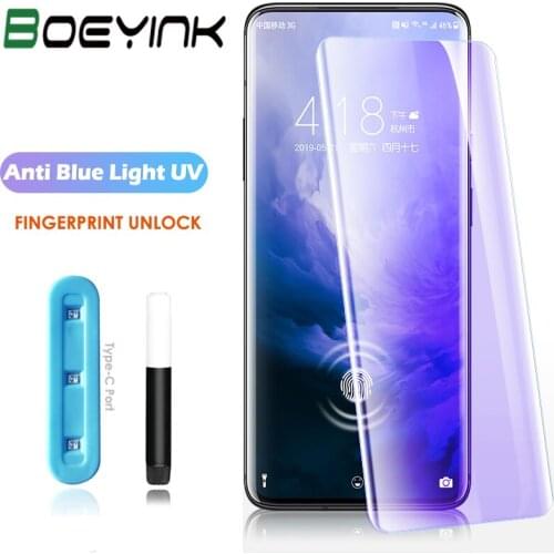 Anti Blue-Ray UV Glass For OnePlus 9 Pro Screen Protector Full Screen Liquid Adhesive For Oneplus 7 7T 8 Pro Tempered Glass Film