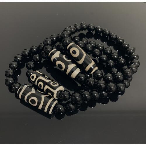 Retro Natural Tibetan Dzi Agates Bracelets Healing Jewelry Buddha Prayer Nine-eyed Beaded Stone Black Agates Bracelets for Male