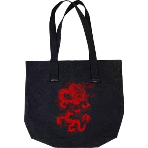 Harajuku Red Dragon Print Tote Bag Women Aesthetic Eco Foldable Shopper Original Package Travel Shopping Canvas Bags Packaging