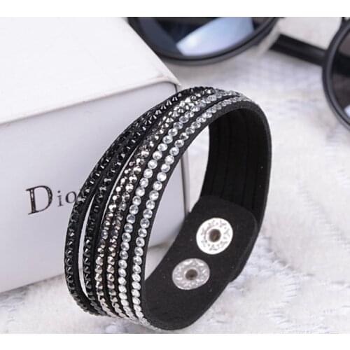 Women girl Gift slake handmade leather bracelet bling crystal wrap bracelet fashion charm jewelry