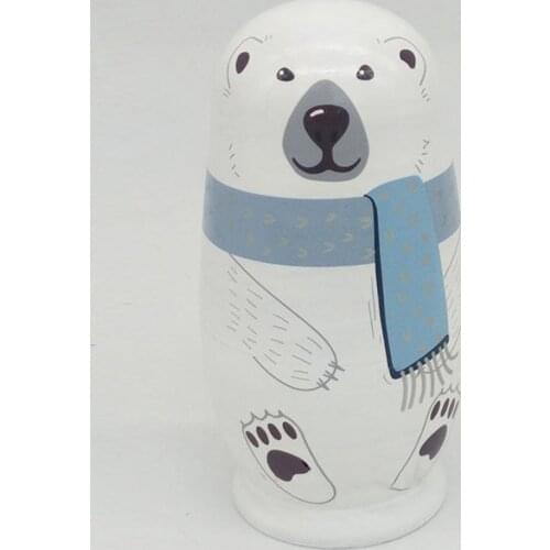 1 Set 5-layer White Bear Matryoshka Dolls Babushka Craft Display Model Wood Russian Nesting Dolls for Kids Gifts Home Decor