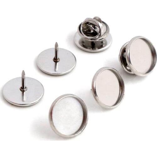 10pcs 12mm Inner Size Stainless Steel Material Brooch Style Cabochon Base Blank Cufflink Spacer Settings Tie Tack Pins-T5-06