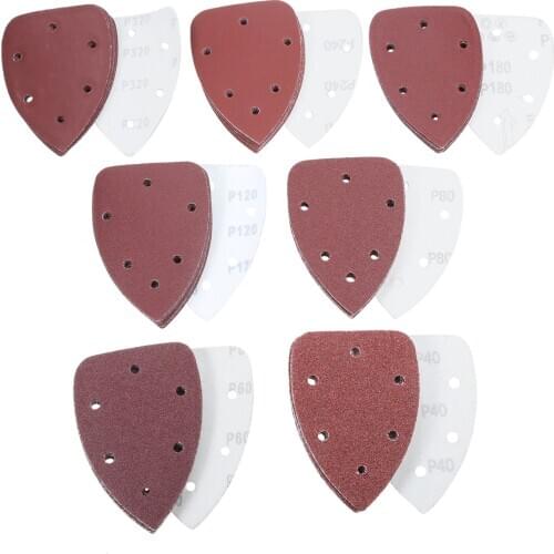 10pcs Triangle Sand Paper 6 holes 140*140*98 40/60/80/120/180/240/320 grits Paper Backing Sanding Sheets Hook and Loop Sander