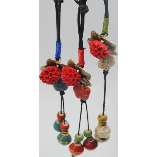 12 Pieces/Lot Ceramic Star Shaped Beads Long Necklace Vintage Leaf Necklaces Charm Choker Sweater Chain Handmade Jewelry Men