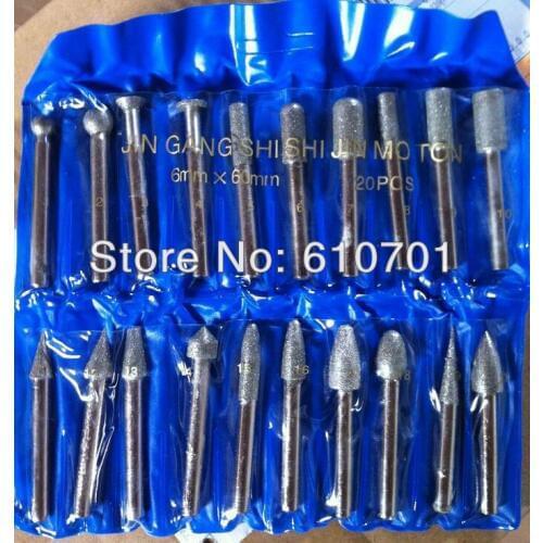 20pcs Shank 6mm Carborundum Diamond Grinding Heads Rotary Tools Burrs Points Polishing Abrasive Electric Grinder Milling