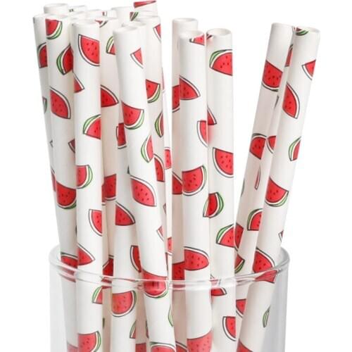 25pcs/lot Watermelon Theme Paper Drinking Straws Decoration Baby Shower Events Boys Favors Happy Birthday Party Supplies