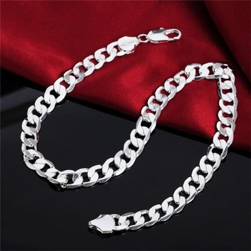 925 Silver 18-30 inches 12MM Flat Full Sideways Cuba Chain Necklace For Women Men Fashion Jewelry Gifts