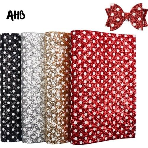 AHB Faux Leather Fabric Shiny Sequins With Dots Chunky Glitter Fabric DIY Leather Sheet Handmade Crafts Patchwork Materials