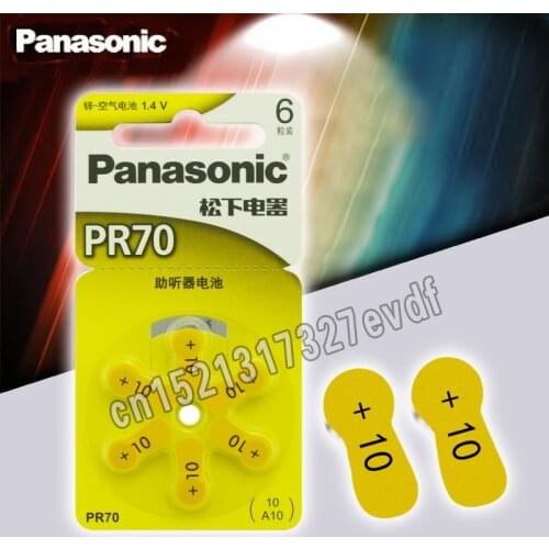 100% Genuine Panasonic 6PCS PR70 Hearing Aid Batteries 5.8MM*3.6MM 10 A10 Deaf-aid Cochlear Button Cell Batteries Audiphone
