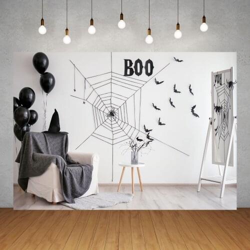 White Room Halloween Decor Spiders Bats Photographic Backgrounds Backdrops for Baby Children Portrait Photocall Photo Studio
