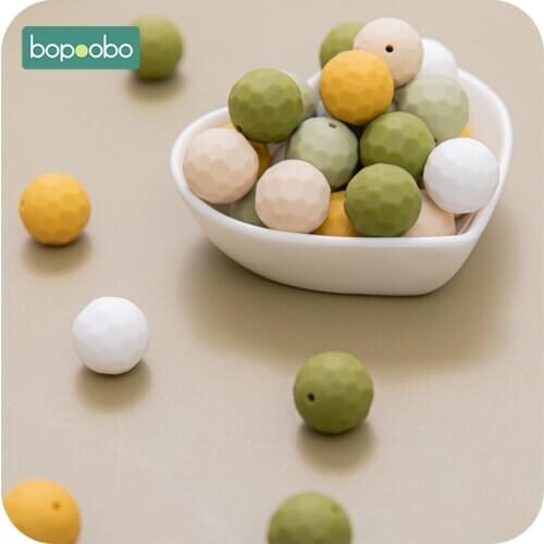 Bopoobo 10pcs Silicone Beads Baby Teething Food Grade Round Multifacete Beads 15mm DIY Threaded BPA Free Beads Baby Teether