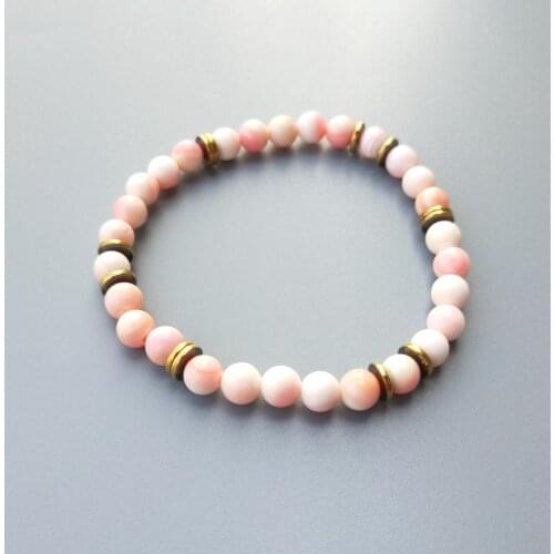 Lii Ji Pink Conch Shell Beads Hematite Bracelet For Women Men Unisex Gift Drop shipping